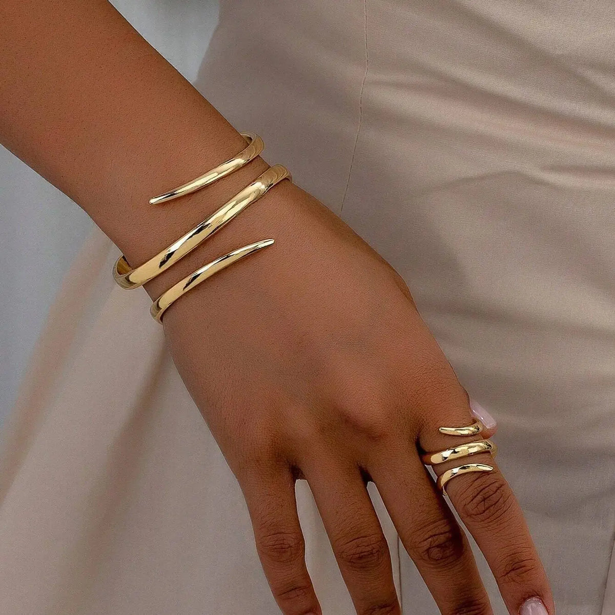 ENYI LUXE Geometric Cuff Bracelet & Ring Set