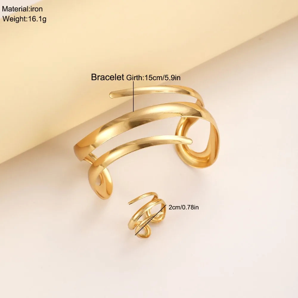 ENYI LUXE Geometric Cuff Bracelet & Ring Set
