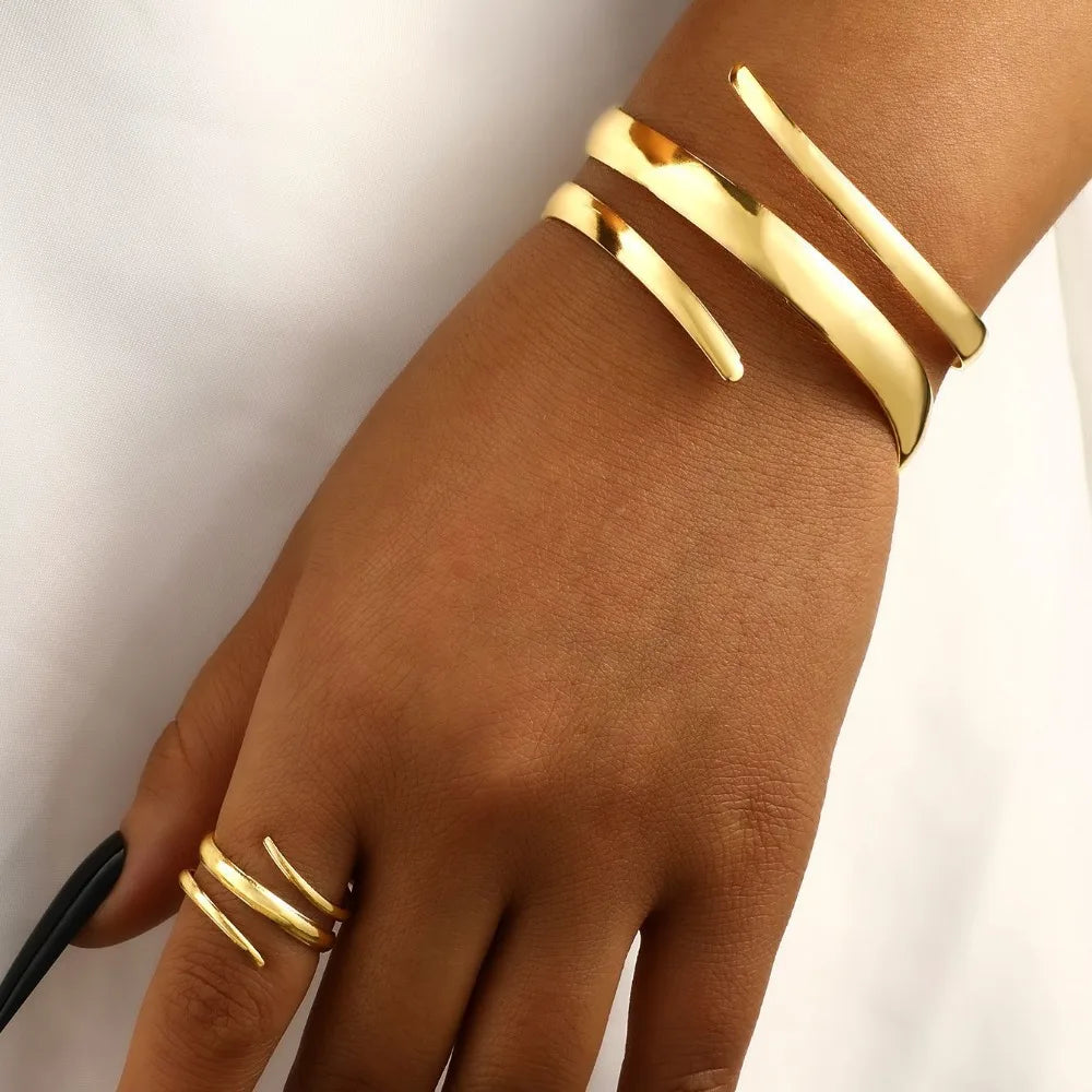ENYI LUXE Geometric Cuff Bracelet & Ring Set