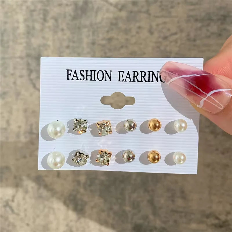 Golden Muse Hoop & Pearl Earring Set – 14-Piece Fashion Collection.